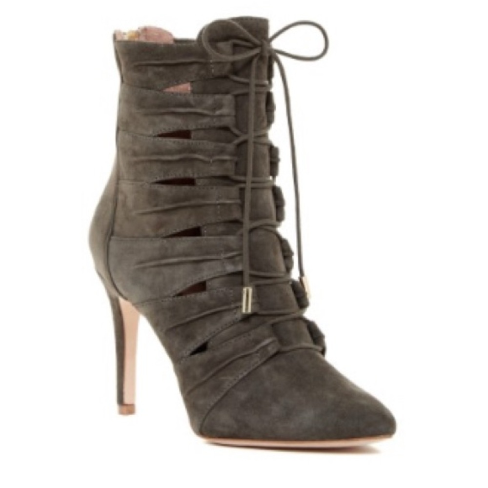 Joie Gray Heeled Boots with Lace-Up Design Size 37